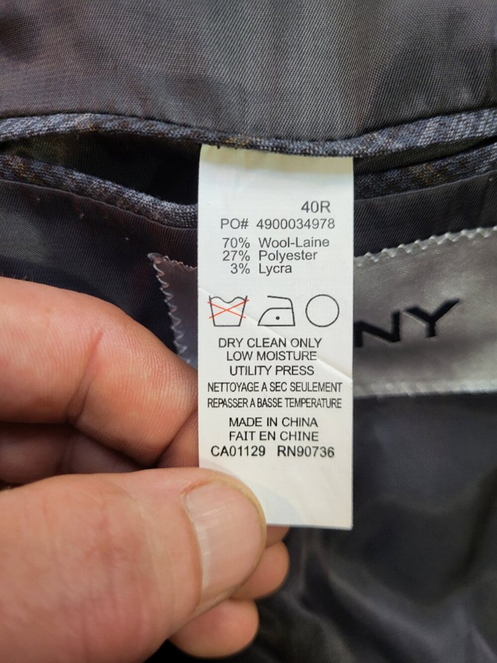 DKNY Men's Grey Plaid Check Two-Button Blazer Sport Coat Size 40R - Picture 8 of 13